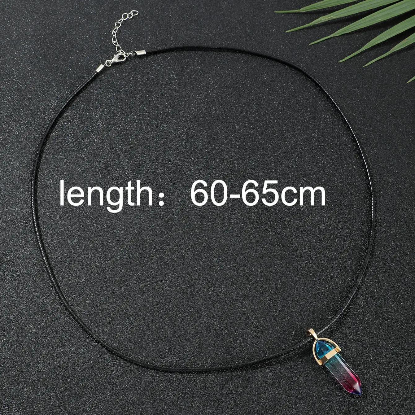 7pcs/Set Hexagon Pillar Quartz Necklace Turquoise Pink Crystal Necklace Genuine Leather Chain Natural Stone Choker Necklace - Image 5