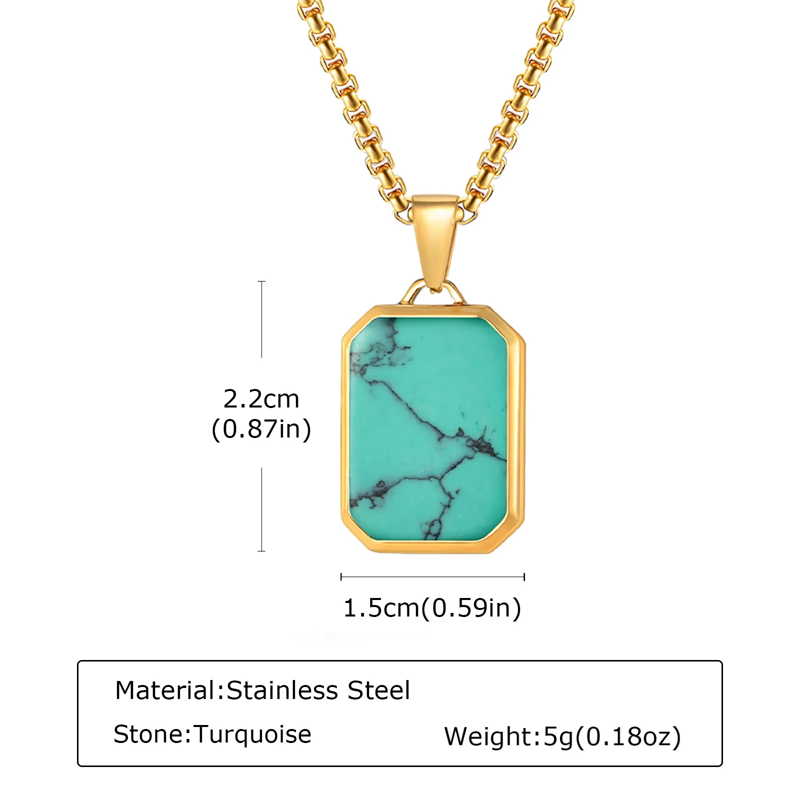 Trendy Pendant Necklaces for Men Boys,Square Natural Stone Stainless Steel Necklaces,Hip Hop Cool Healing Jewelry Gifts - Image 30