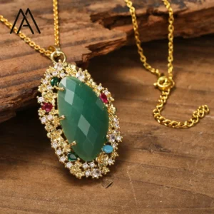 Natural Quartz Gemstone Necklace European American Style Jewels Elegant Multicolor Pendant Necklace Wedding Womens Accessory