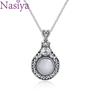 Natural Moonstone Pendant Necklace S925 Silver Vintage Pendants Retro Women's Fine Jewelry  Anniversary Party Gift