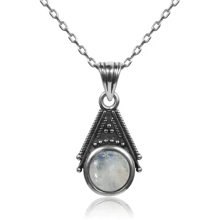 Natural Moonstone Pendant Necklace for Women S925 Silver Fine Jewelry Gift Classic Vintage Silver Chain - Image 7