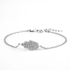 Customized Hyperbole Style Fashion Hamsa Hand 925 Sterling Silver Charm Bracelet Zircon Women Adjustable Chain 5g Wedding Party