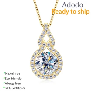Multiple Sizes Round Cut 1CT to 3CT VVS GRA Moissanite Jewelry Silver 925 Plant Gourd Pendant Necklaces Gold Plated for Women