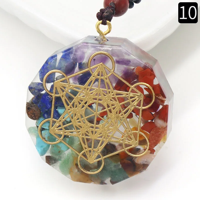 7 Chakra Orgone Energy Pendant Chip Stones Metatron's Cube Merkaba Sacred Geometry Amulet OM Reiki Healing Crystal Yoga Necklace - Image 7