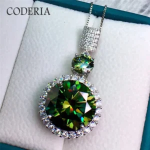 6-11Carat Green Moissanite Pendant Necklace Plated 18K White Gold Sterling Silver Women Birthday Gift Party Jewelry