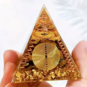Crystal Chakra Orgone Pyramid with Tiger Eye Stone Copper Spiral Resin Colored Stone Decor, Golden & Brown Spiritual Enhancer