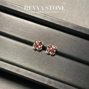 HEYYA STONE 2MM Natural Garnet Stud Earrings For Women 925 Silver Earrings Simple Fine Jewelry Stone Gemstone Classic Style