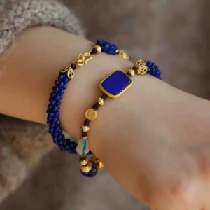 Super Beautiful Natural Lapis Lazuli Bracelet with 925 Silver Inlaid Ancient Hetian Jade Fluorite Lapis Lazuli Bracelet
