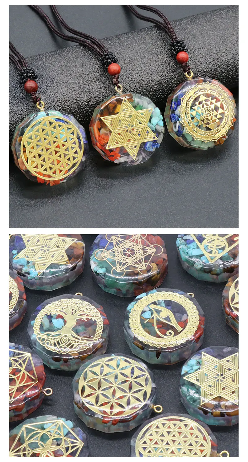 7 Chakra Orgone Energy Pendant Chip Stones Metatron's Cube Merkaba Sacred Geometry Amulet OM Reiki Healing Crystal Yoga Necklace - Image 20