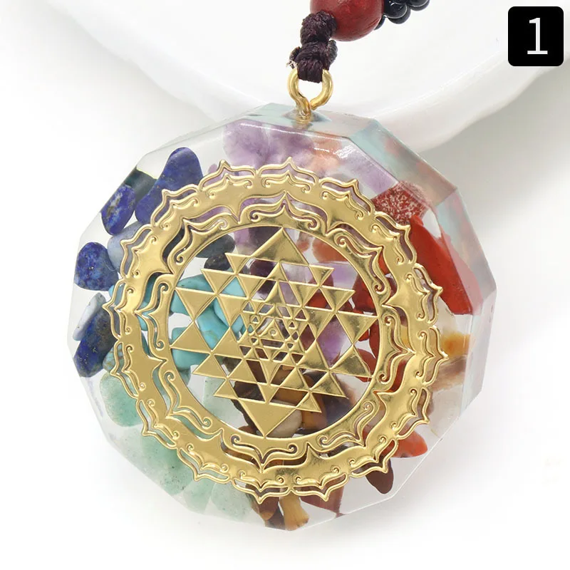 7 Chakra Orgone Energy Pendant Chip Stones Metatron's Cube Merkaba Sacred Geometry Amulet OM Reiki Healing Crystal Yoga Necklace - Image 16