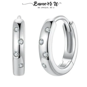 Bamoer U Dots Hoop Earrings Scattered Moissanite Ear Buckles VVS1 EX Lab Diamond Original for Women Party Classic Mother's Gifts