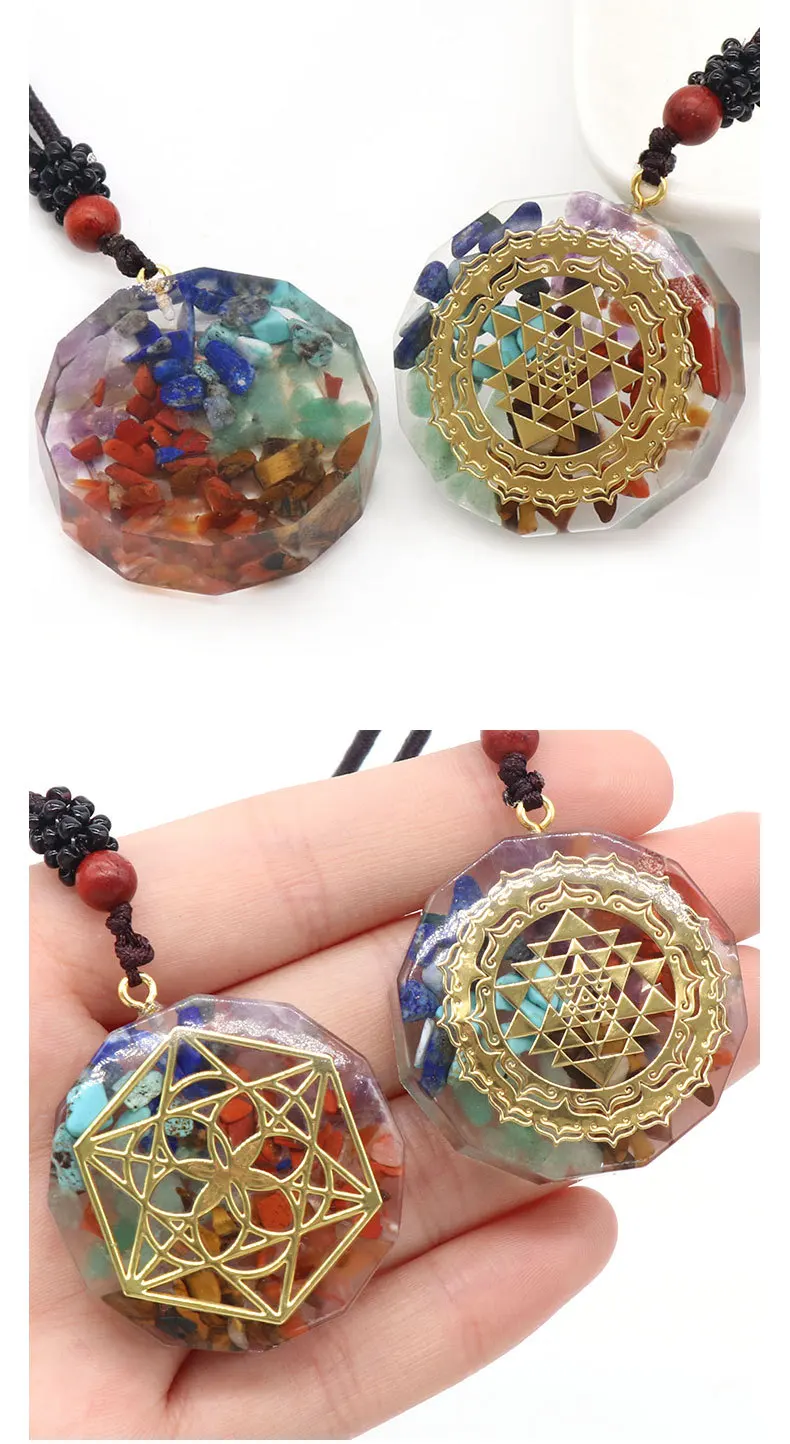 7 Chakra Orgone Energy Pendant Chip Stones Metatron's Cube Merkaba Sacred Geometry Amulet OM Reiki Healing Crystal Yoga Necklace - Image 21