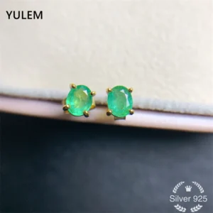 YULEM  Natural Emerald 4mmx5mm Earrings Studs,S925 Silver as Lover Jewerly for Women Classic Gift/Daily Wear/Party High Quality