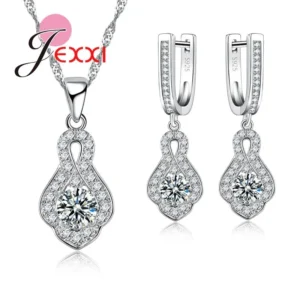 Elegance Flower Style 925 Sterling Silver Jewelry Set 1pc Necklace +1pair Earrings Decoration for Women Best Sale