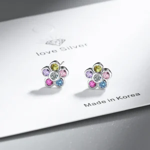 925 Sterling Silver Rainbow Zircon Piercing Stud Earrings For Women Wedding Elegant Luxury Designer Jewelry Wholesale Jewellery