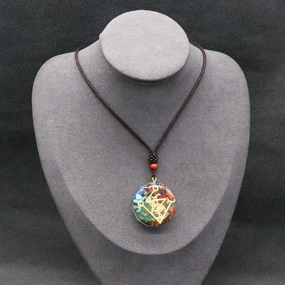 7 Chakra Orgone Energy Pendant Chip Stones Metatron's Cube Merkaba Sacred Geometry Amulet OM Reiki Healing Crystal Yoga Necklace - Image 4