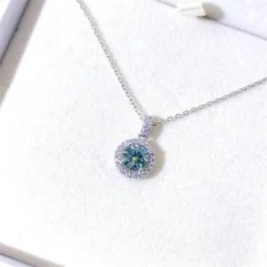 S925 Silver Blue Green Moissanite Necklace for Women Passed Diamond Test Super Shiny 1 Carat Pendant Jewelry Birthday Gift