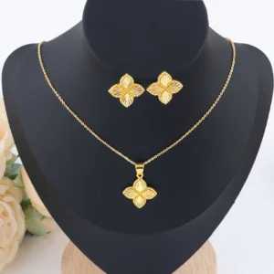 Fashion African Design Jewelry Set Lady Women Large Necklace Gold Color Earrings Luxury Bracelet Ring Jewelry Bridal Engagement