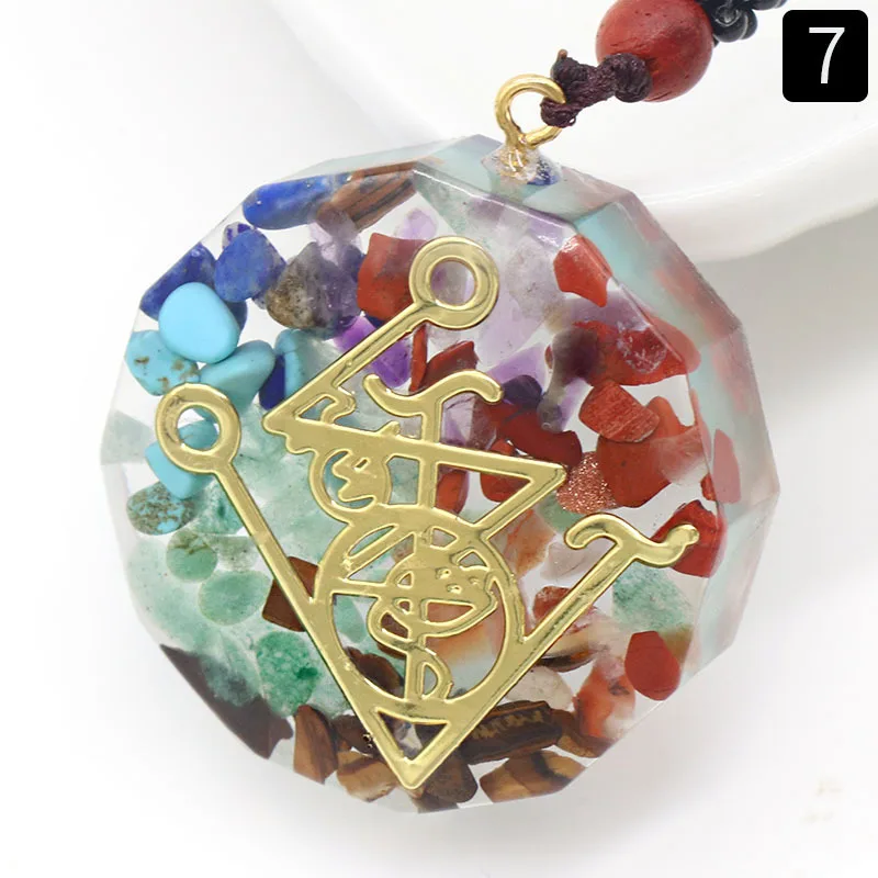 7 Chakra Orgone Energy Pendant Chip Stones Metatron's Cube Merkaba Sacred Geometry Amulet OM Reiki Healing Crystal Yoga Necklace - Image 11