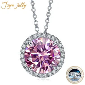 Joycejelly Classic 925 Sterling Silver Necklace With 5CT Blue Green Pink Color Moissanite Gemstones Wedding Party Fine Jewerly