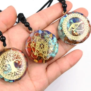 Orgone Symbol 7 Chakra Pendant Sacred Geometry Protection Necklace Natural Gem Spiritual Healing Crystals Charm Jewellery