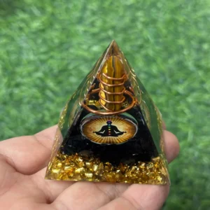 1pc Orgonite Pyramide, Crystal Column Series Orgone Pyramid, Composed of Obsidian chips and Tiger's Eye Column