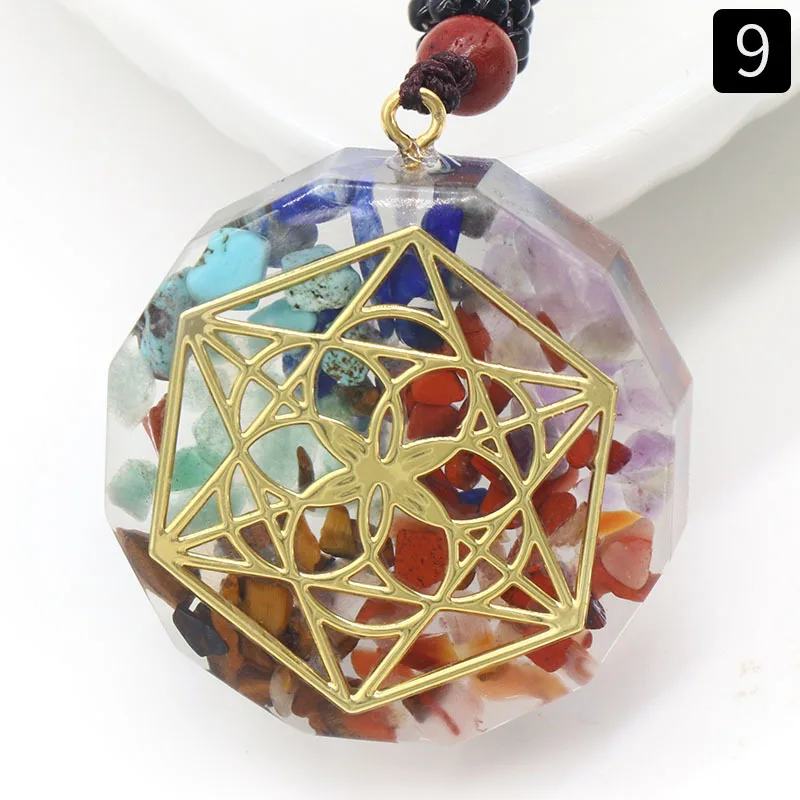 7 Chakra Orgone Energy Pendant Chip Stones Metatron's Cube Merkaba Sacred Geometry Amulet OM Reiki Healing Crystal Yoga Necklace - Image 9