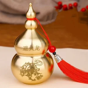 Retro Fire-Avoiding Dragon Gourd Top Open Chinese Brass Feng Shui Wu Lou Gourd Desk Fortune Treasure Statue Feng Shui Ornament