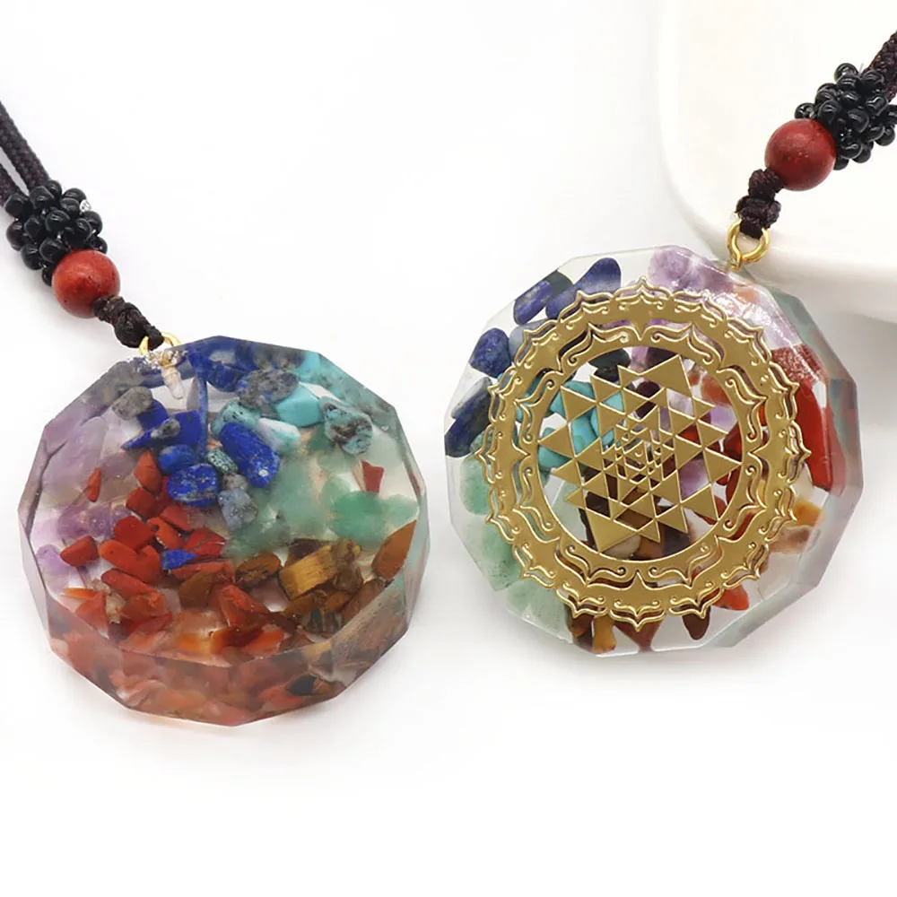 7 Chakra Orgone Energy Pendant Chip Stones Metatron's Cube Merkaba Sacred Geometry Amulet OM Reiki Healing Crystal Yoga Necklace - Image 5