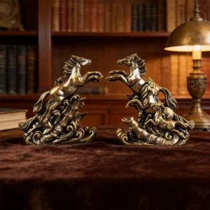 Feng Shui Galloping Horse Statue - Solid Brass Chinese Figurine for Wealth&Success, Vintage Desktop Decor for Office&Living Room