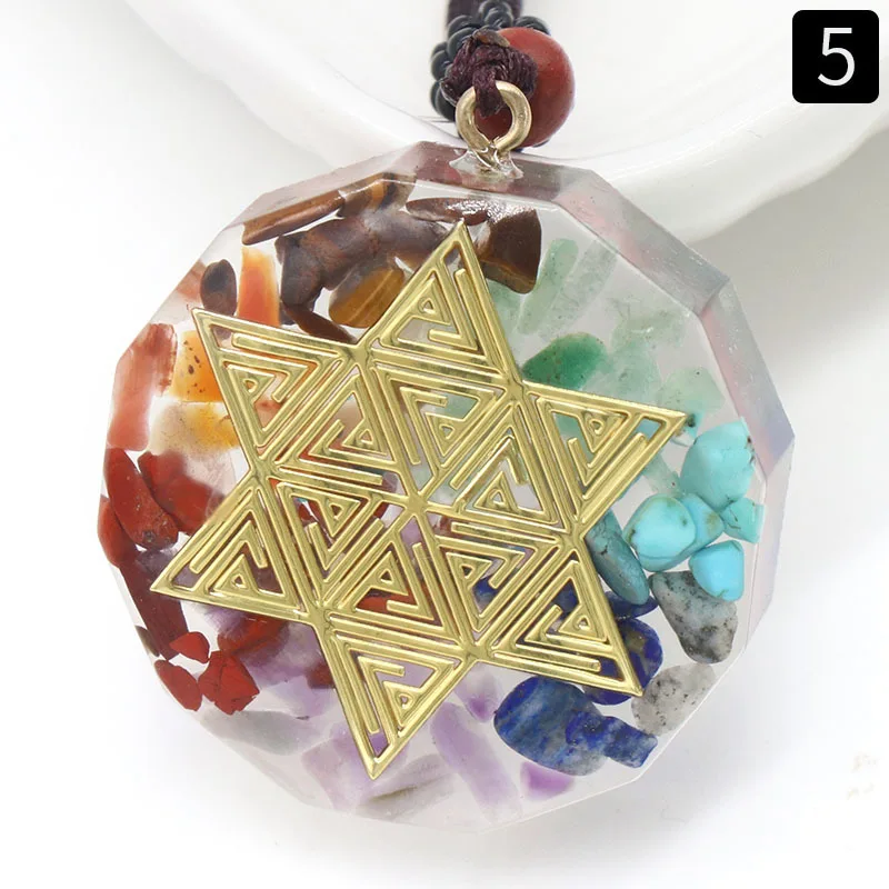 7 Chakra Orgone Energy Pendant Chip Stones Metatron's Cube Merkaba Sacred Geometry Amulet OM Reiki Healing Crystal Yoga Necklace - Image 13