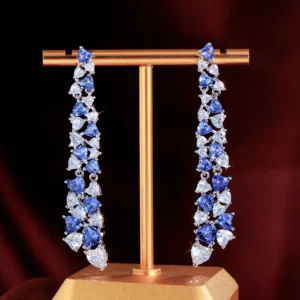 ThreeGraces Elegant Shiny Synthetic Tanzanite Long Heart Bridal Wedding Earrings for Women Luxury Evening Party Jewelry E1988