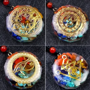 7 Chakra Orgone Energy Pendant Chip Stones Metatron's Cube Merkaba Sacred Geometry Amulet OM Reiki Healing Crystal Yoga Necklace