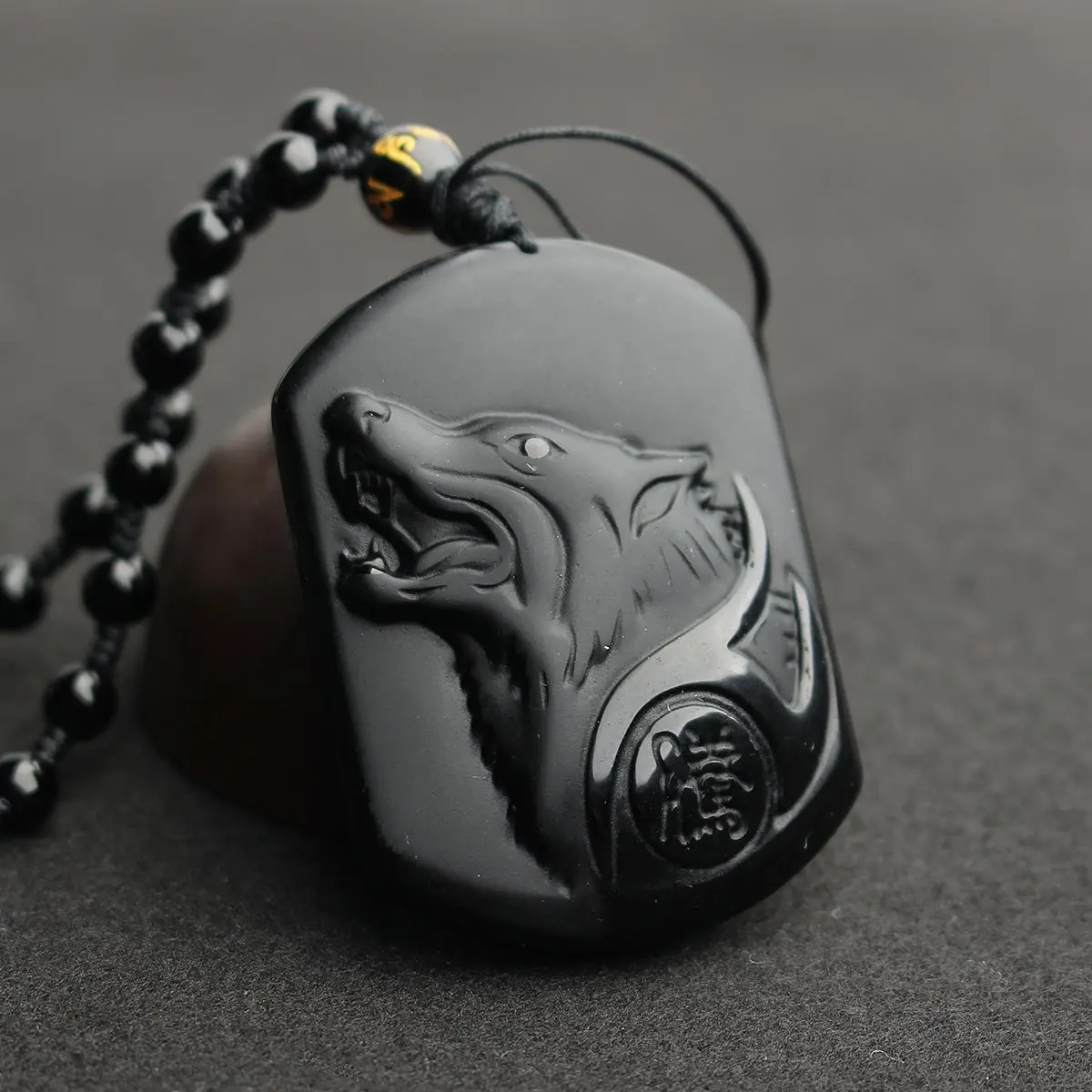 DC 1Strand Nature Stone Pendant Carving Obsidian Wolf Head Collar Hombre Necklaces Cool and Powerful Pendants for Men Gift - Image 7