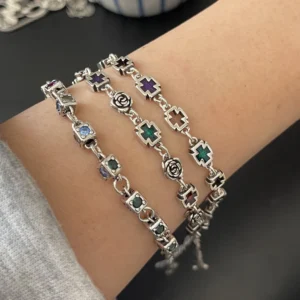 100% Solid 925 Sterling Silver Retro Bracelet for Women Men Vintage Handmade Cross CZ Rerto Bracelet Birthday Gift