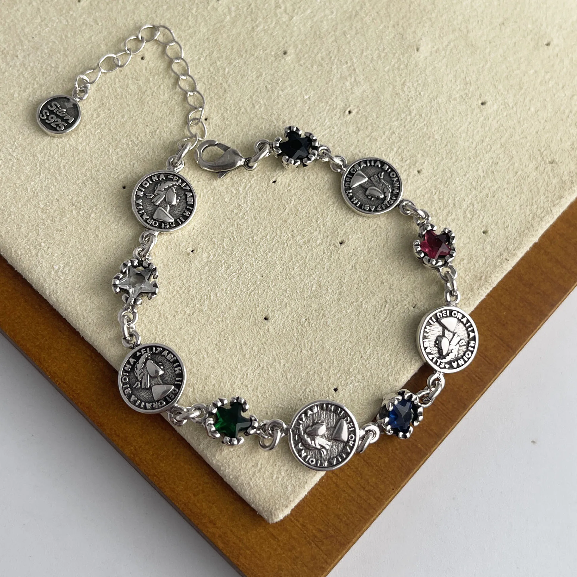 100% Solid 925 Sterling Silver Retro Bracelet for Women Geometric Handmade People Patern CZ Simple Bracelet Birthday Gift - Image 7