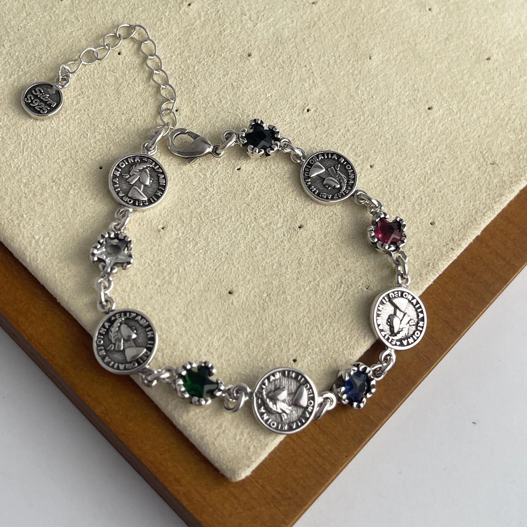 100% Solid 925 Sterling Silver Retro Bracelet for Women Geometric Handmade People Patern CZ Simple Bracelet Birthday Gift - Image 8