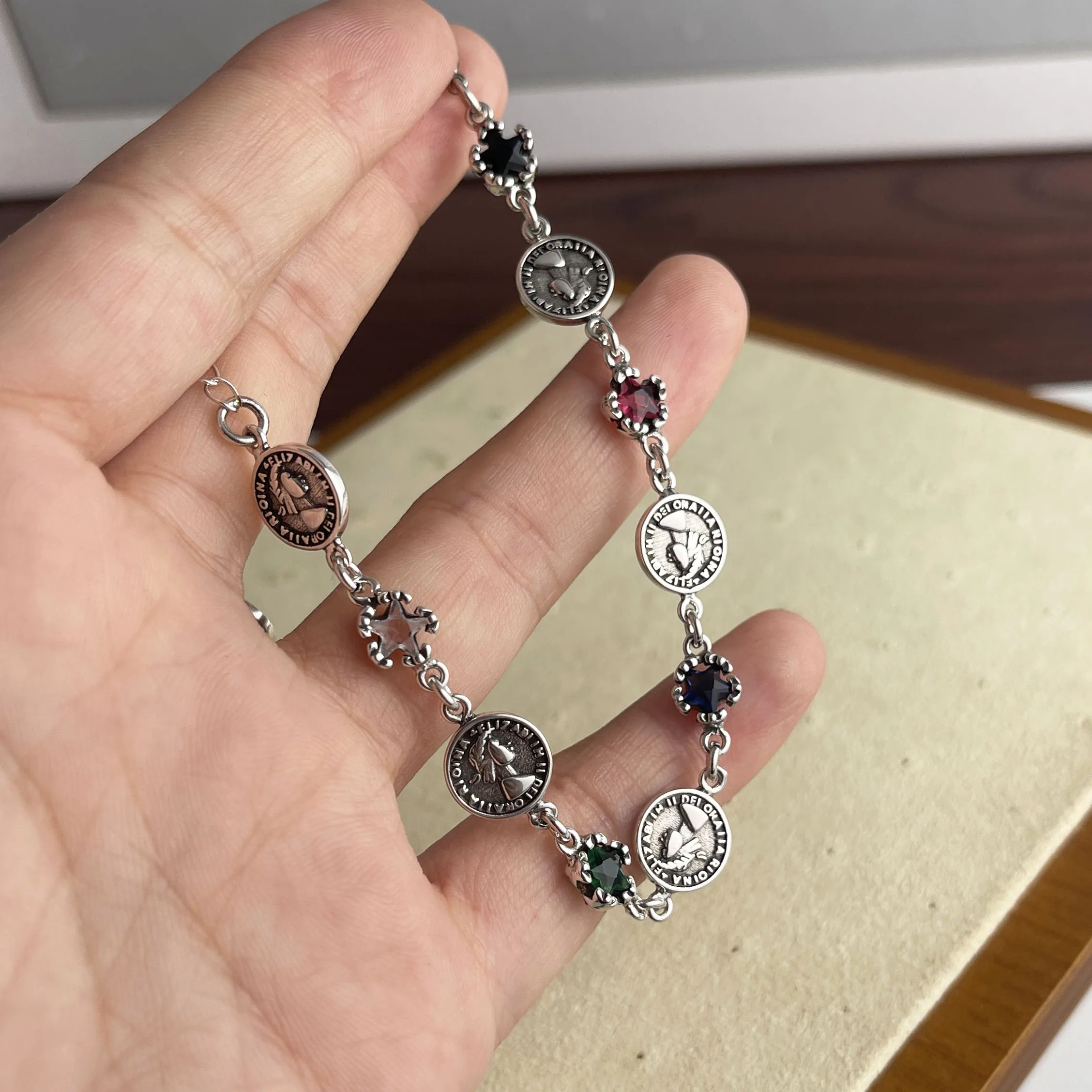 100% Solid 925 Sterling Silver Retro Bracelet for Women Geometric Handmade People Patern CZ Simple Bracelet Birthday Gift - Image 6
