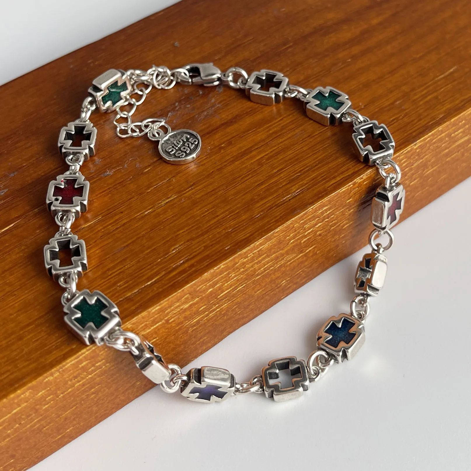100% Solid 925 Sterling Silver Retro Bracelet for Women Men Vintage Handmade Cross CZ Rerto Bracelet Birthday Gift - Image 10