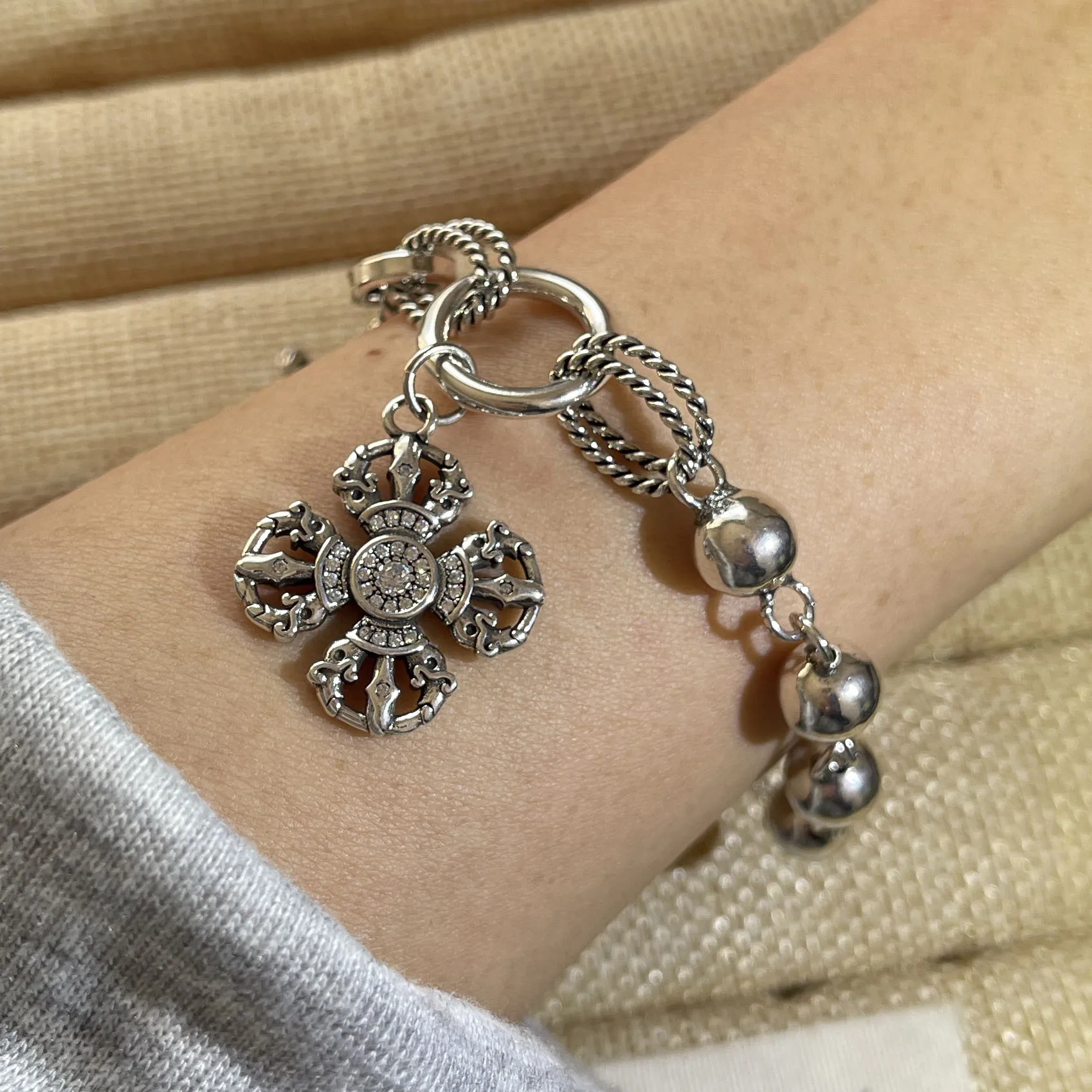 100% Solid 925 Sterling Silver Retro Bracelet for Women Men Vintage Handmade Flower Tassel Bracelet Birthday Gift - Image 5