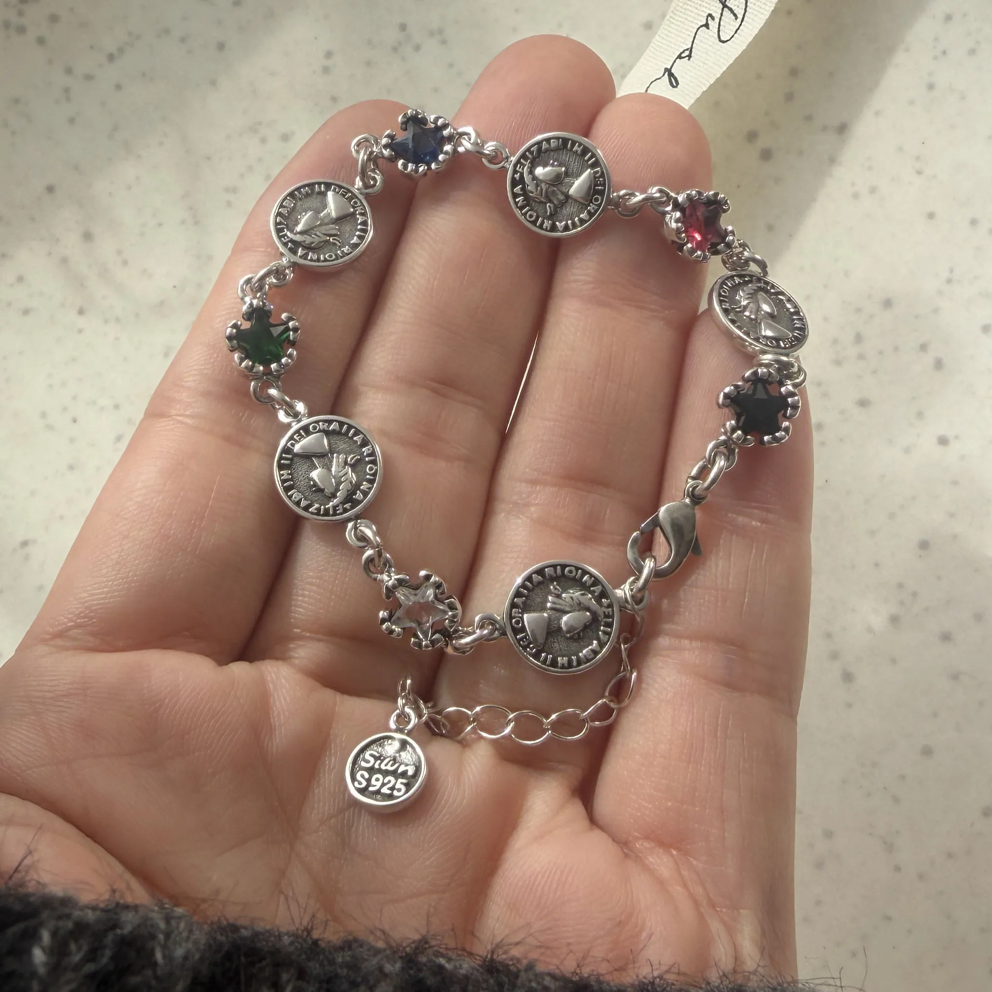 100% Solid 925 Sterling Silver Retro Bracelet for Women Geometric Handmade People Patern CZ Simple Bracelet Birthday Gift - Image 2