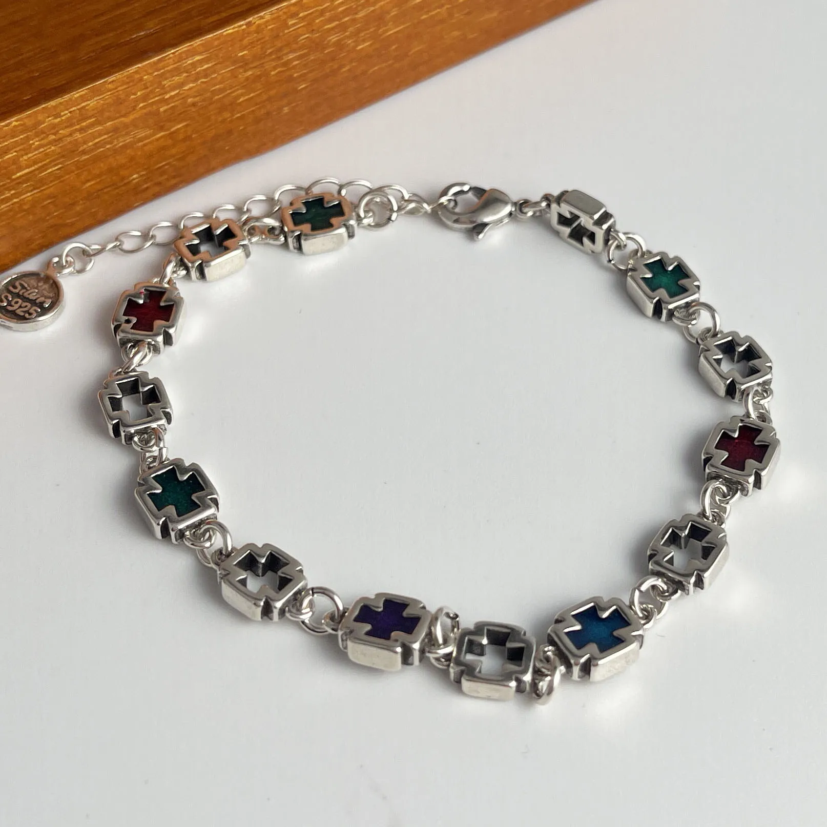 100% Solid 925 Sterling Silver Retro Bracelet for Women Men Vintage Handmade Cross CZ Rerto Bracelet Birthday Gift - Image 8