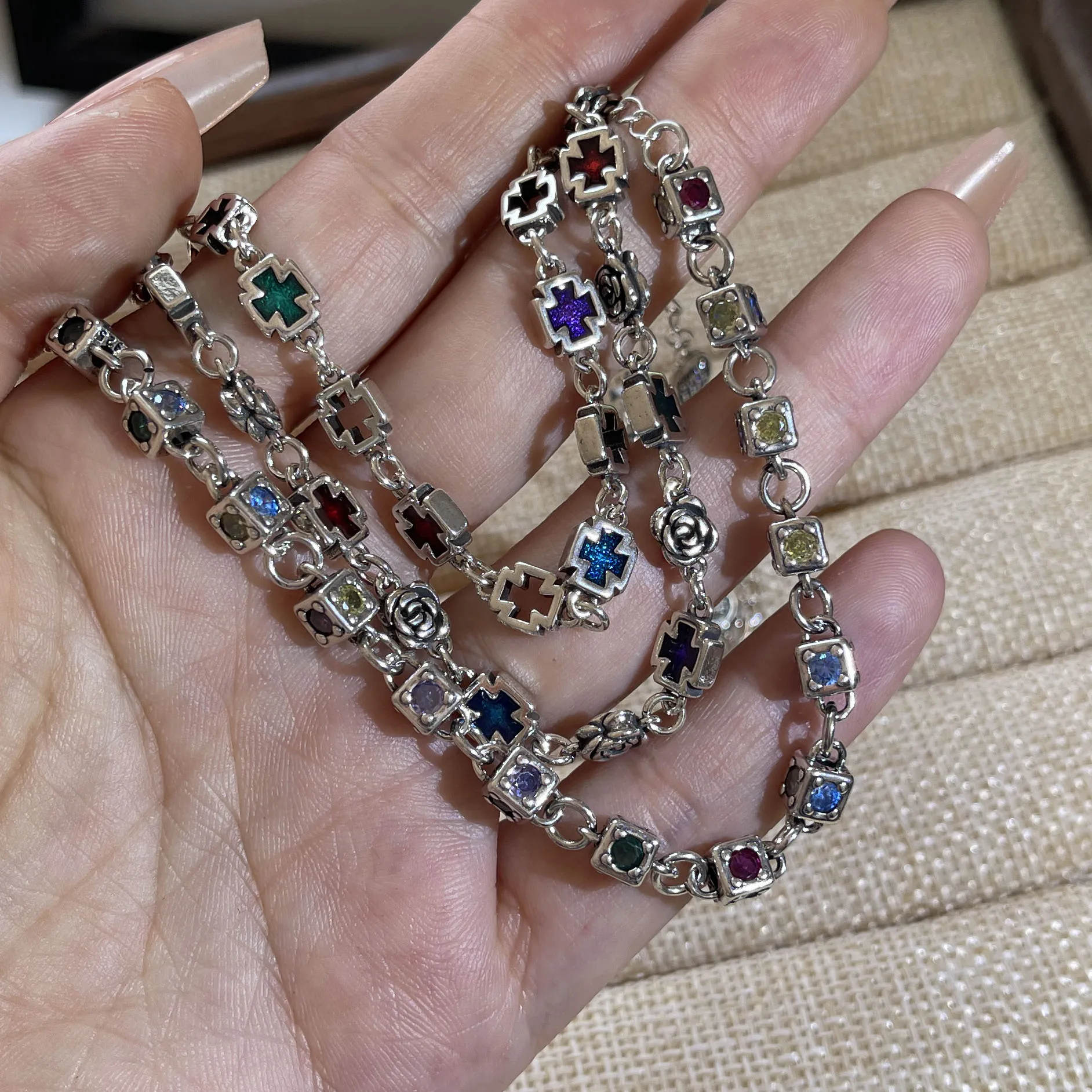 100% Solid 925 Sterling Silver Retro Bracelet for Women Men Vintage Handmade Cross CZ Rerto Bracelet Birthday Gift - Image 12