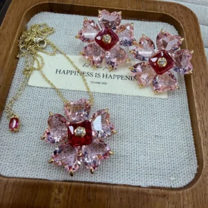 Women Crystal Sparkling Flower Pendant Necklace and Earring Set 2026
