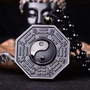 Obsidian Yin Yang Necklace Black Gemstone Amulet Protection Pendant With Adjustable Bead Chain Chinese Feng Shui Necklaces