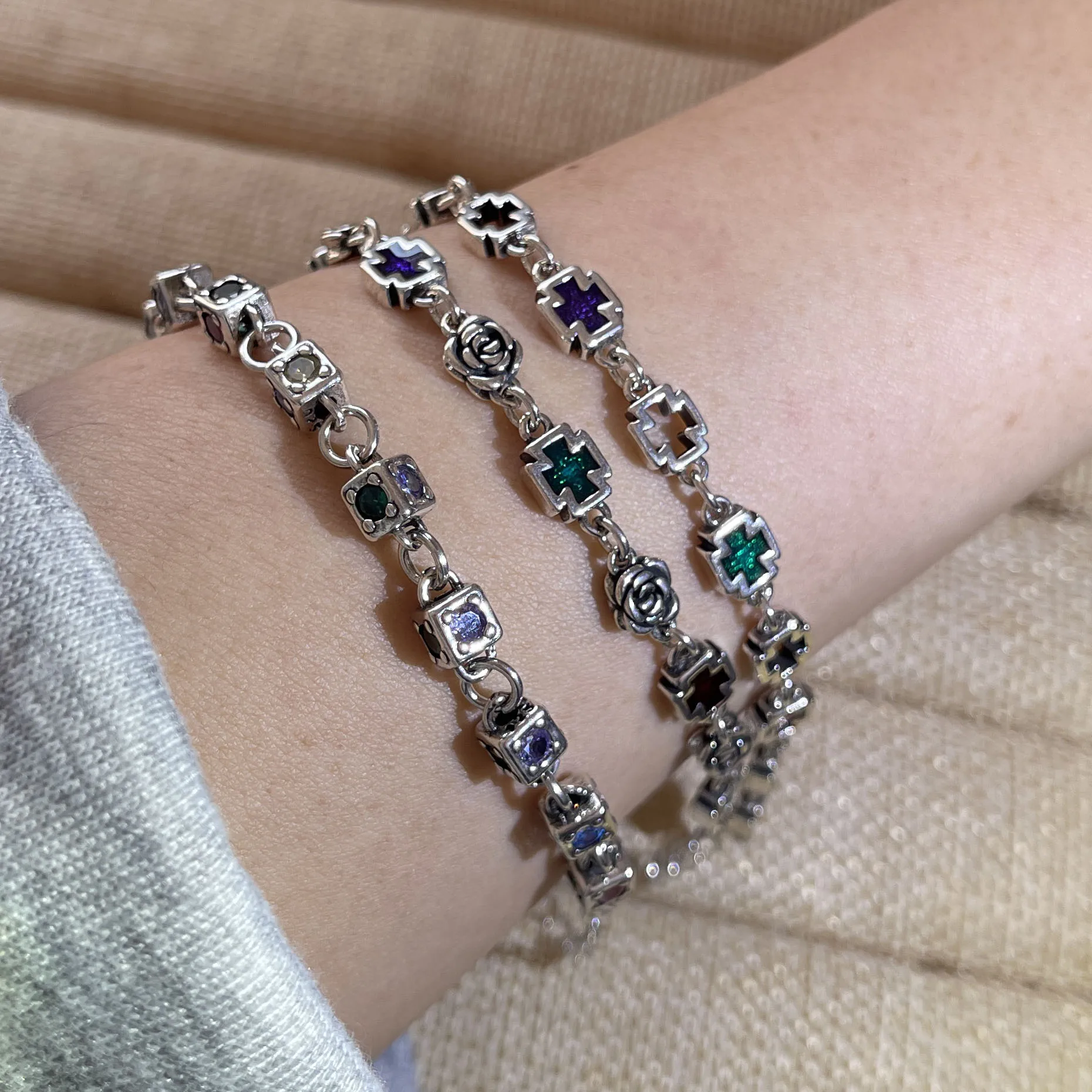100% Solid 925 Sterling Silver Retro Bracelet for Women Men Vintage Handmade Cross CZ Rerto Bracelet Birthday Gift - Image 13
