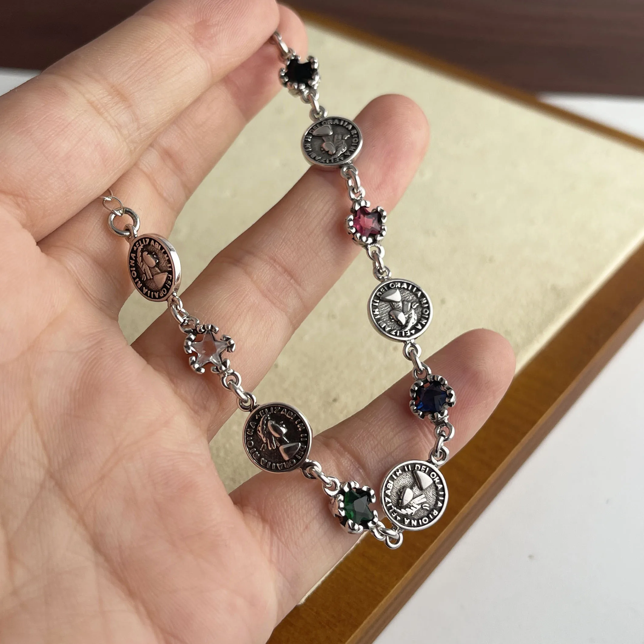 100% Solid 925 Sterling Silver Retro Bracelet for Women Geometric Handmade People Patern CZ Simple Bracelet Birthday Gift - Image 9