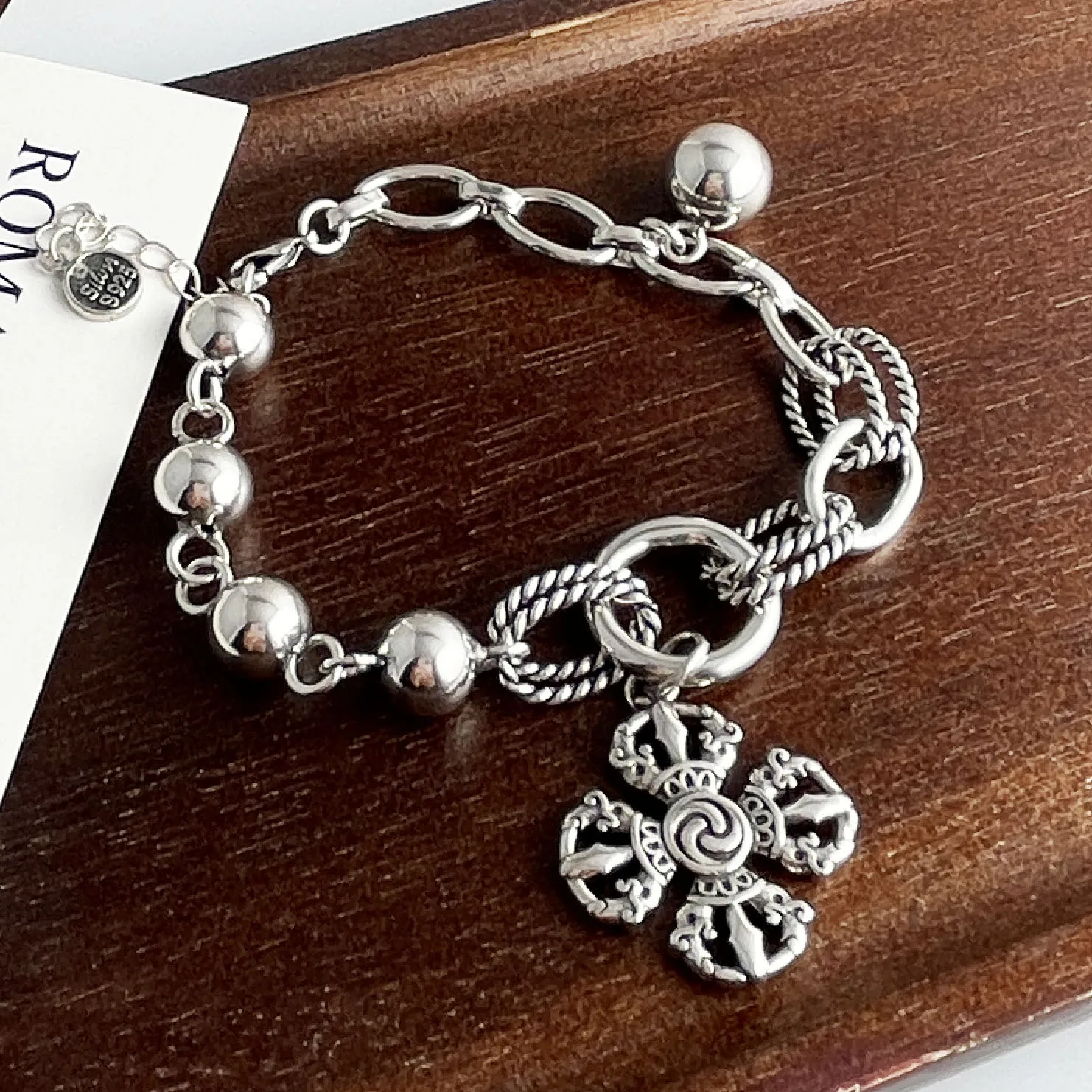 100% Solid 925 Sterling Silver Retro Bracelet for Women Men Vintage Handmade Flower Tassel Bracelet Birthday Gift