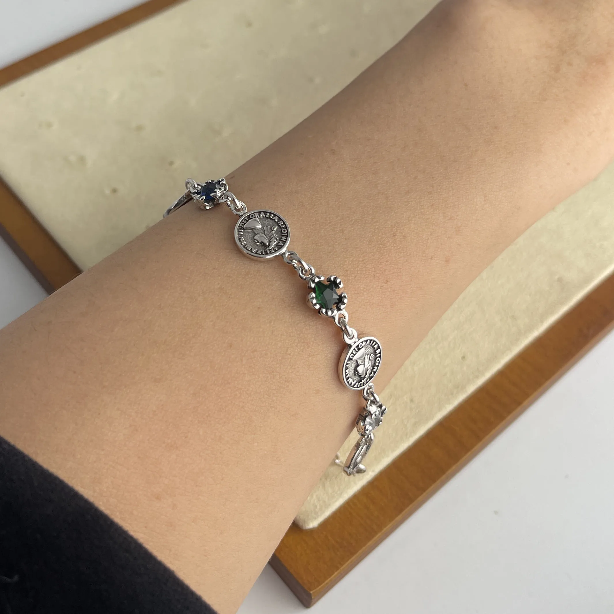 100% Solid 925 Sterling Silver Retro Bracelet for Women Geometric Handmade People Patern CZ Simple Bracelet Birthday Gift - Image 5