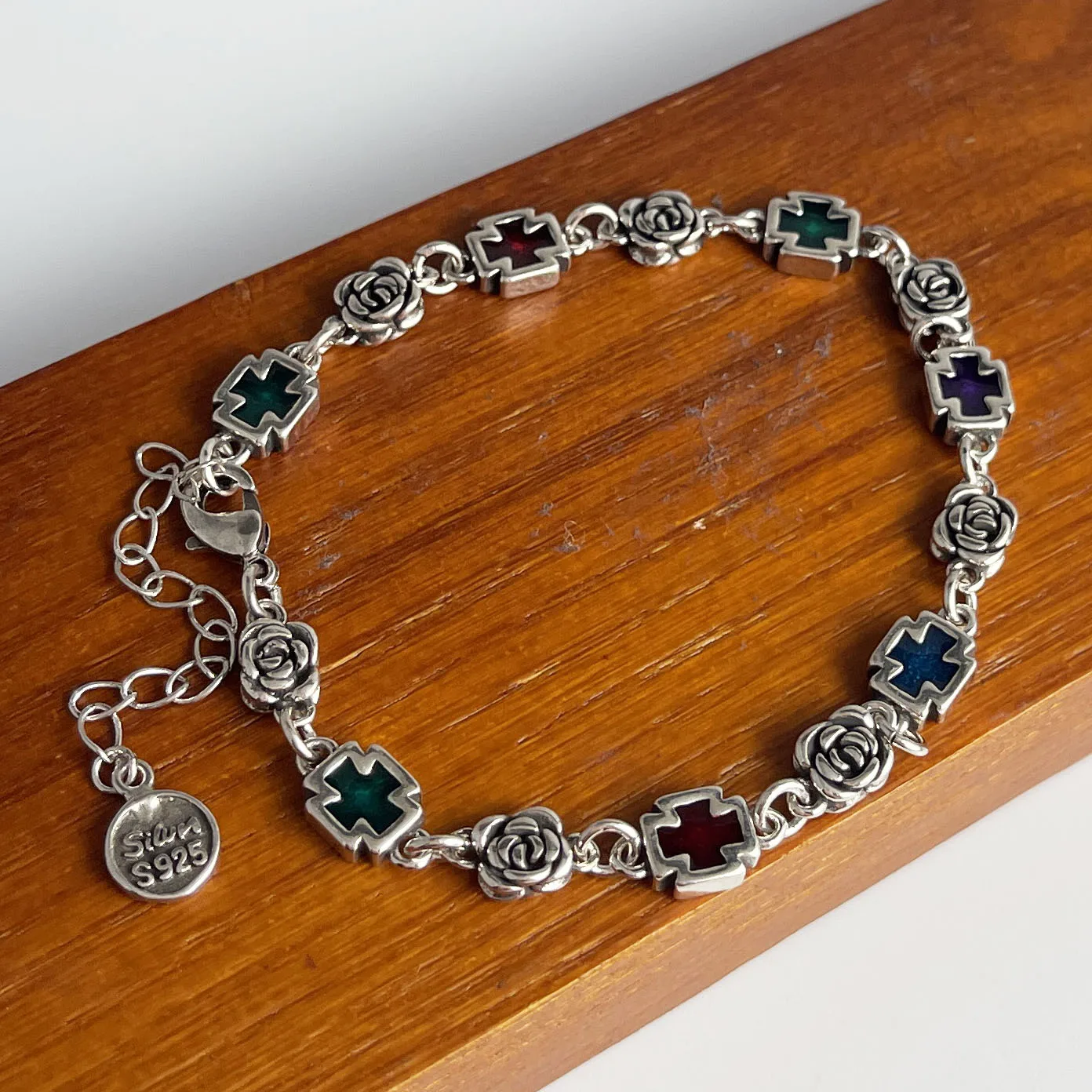 100% Solid 925 Sterling Silver Retro Bracelet for Women Men Vintage Handmade Cross CZ Rerto Bracelet Birthday Gift - Image 9